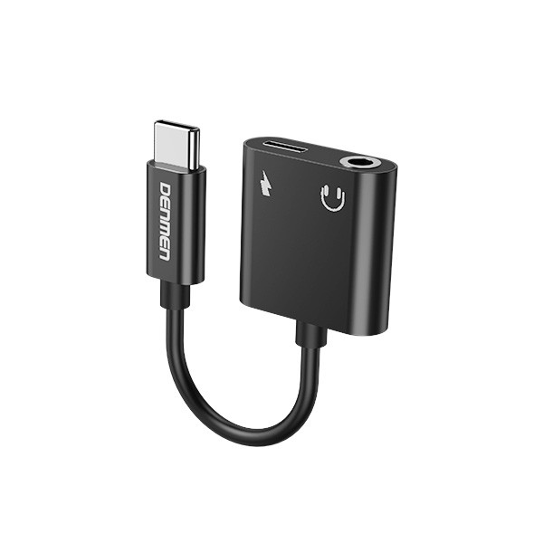 ADAPTER HF TYP-C DENMEN CZARNY AUDIO JACK + ZASILANIE DU07 5904238703403