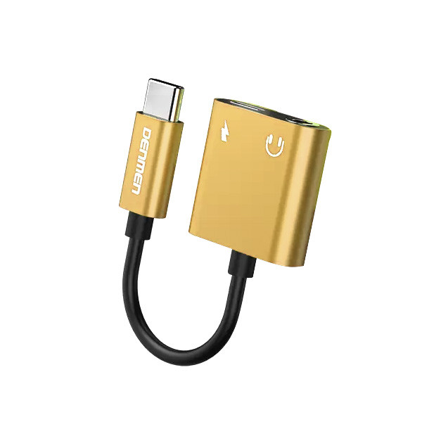 ADAPTER HF TYP-C DENMEN ZŁOTY AUDIO JACK 3.5 CALA + ZASILANIE DU07 6973224872729