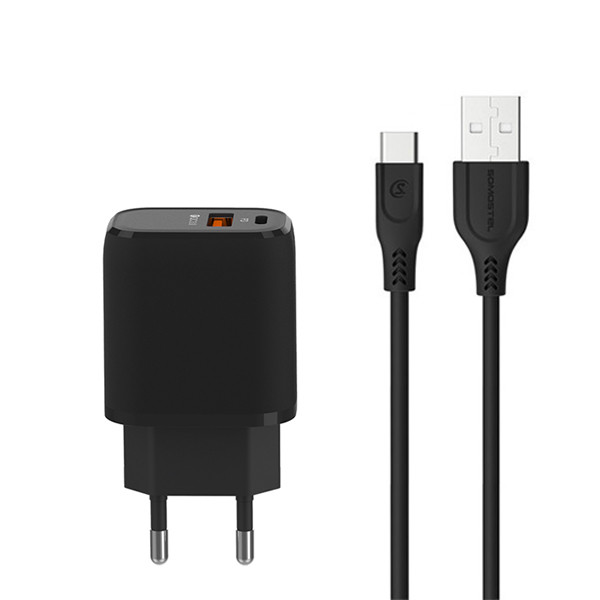 ŁADOWARKA SIECIOWA 3A 18W + KABEL TYP-C CZARNA SOMOSTEL POWER DELIVERY QC3.0 SMS-Q01 PD+USB