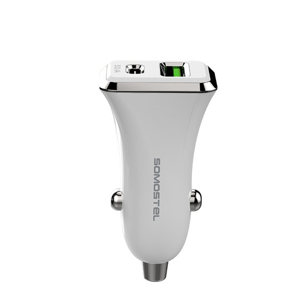 ŁADOWARKA SAMOCHODOWA 3A+2.4A 30W BIAŁA SOMOSTEL 3100mA + 2100mA TYPC+USB DUAL SMS-A42 QC 3.0 PD
