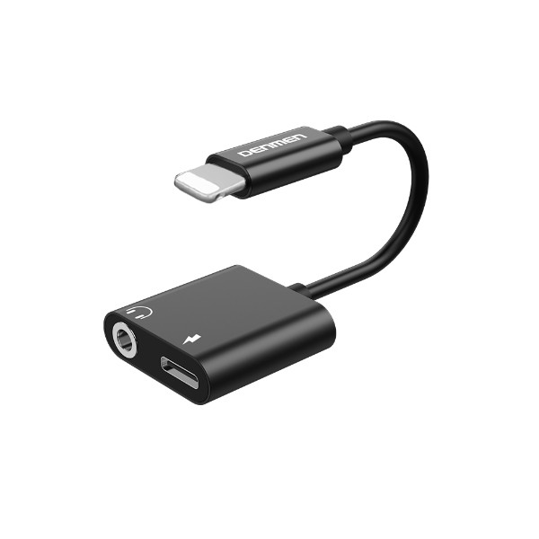 ADAPTER HF IPHONE DENMEN CZARNY AUDIO JACK + ZASILANIE DU08 6973224872736