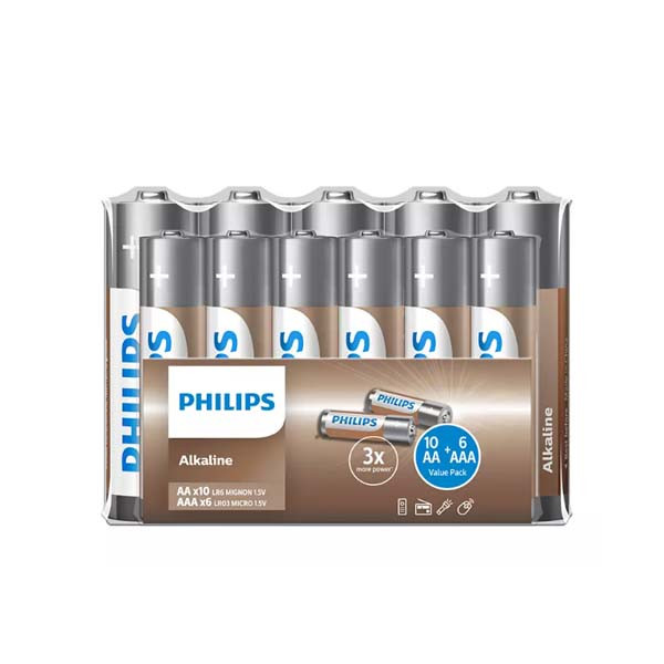 BATERIA ALKALICZNA PHILIPS 10xAA 6XAAA ZESTAW 16SZT  Phil-LR036A16F/10 4895229103955
