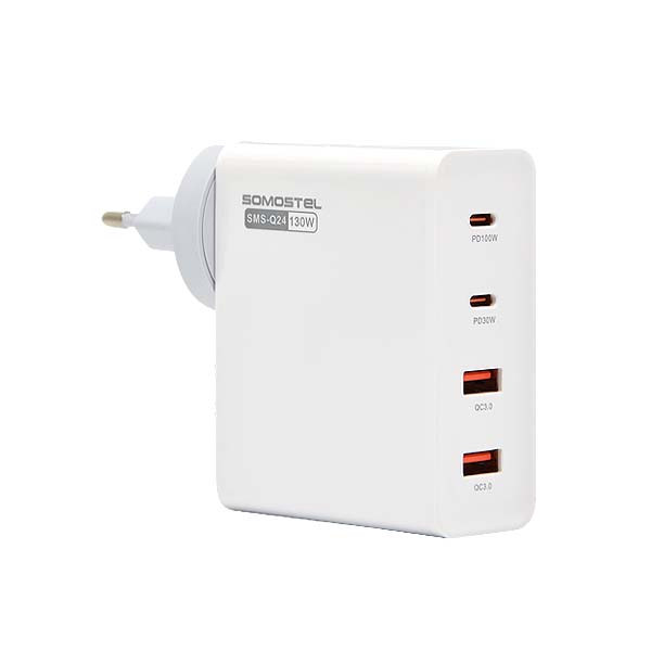 SAMSUNG ŁADOWARKA SIECIOWA 100W + 30W GaN BIAŁA SOMOSTEL POWER DELIVERY Q24 2XTYP-C PD + 2XUSB