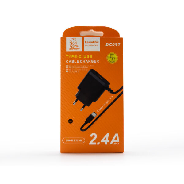 DENMEN CZARNA ŁADOWARKA SIECIOWA USB +  KABEL TYP-C DC09T-W 2,4A 6973224875140