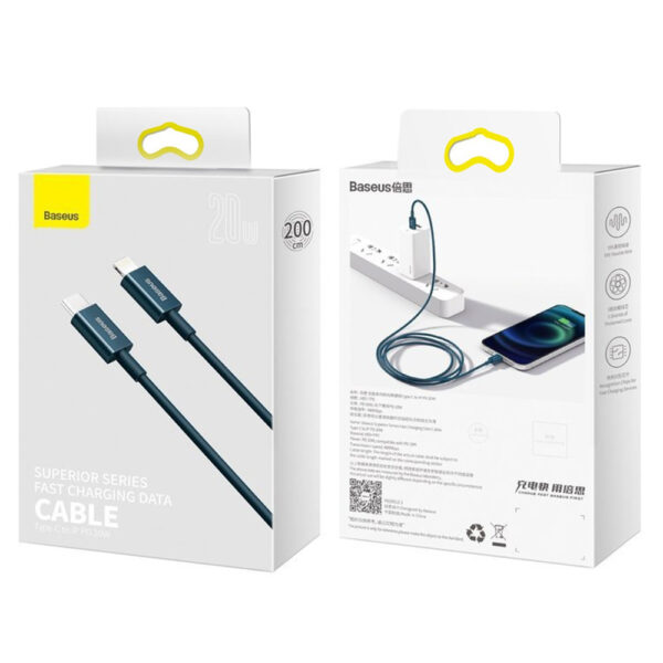 BASEUS KABEL USB-C LIGHTNING DO IPHONE POWER DELIVERY 20W 2M CATLYS-C03 6953156205376