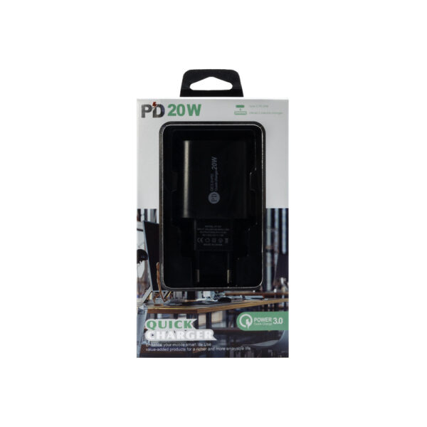 ECOBOX ŁADOWARKA SIECIOWA PAX 20W USB+TYP-C CZARNY PD SINGLE