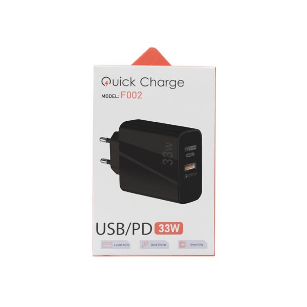 ECOBOX ŁADOWARKA SIECIOWA PAX TYP-C PD 1xTYP-C 1xUSB 33W DUAL CZARNY