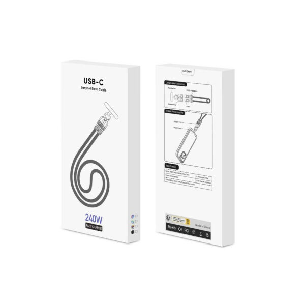 ECOBOX KABEL  240W TYP-C DO TYP-C SMYCZ NA SZYJE TĘCZA BIAŁA 5904238719589
