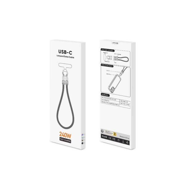 ECOBOX KABEL  240W TYP-C DO TYP-C SMYCZ NA NADGARSTEK TĘCZA BIAŁA 5904238719596