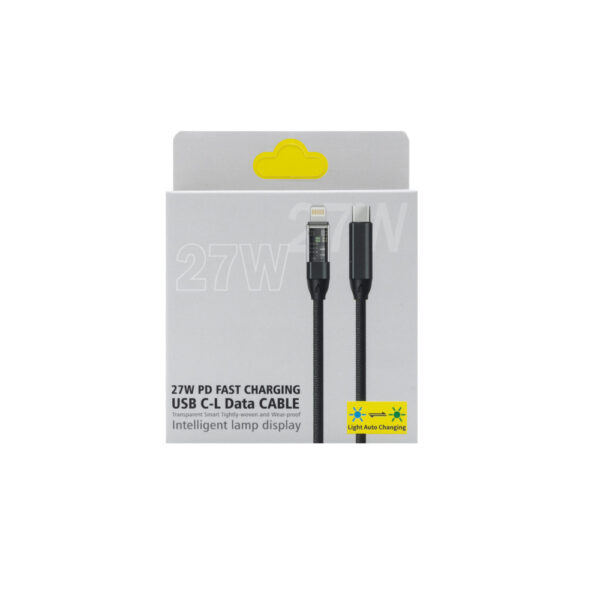 ECOBOX KABEL SZYBKIEGO ŁADOWANIA USB PD TYP-C DO LIGHTNING 27W CZARNY USB3.0 5904238719312