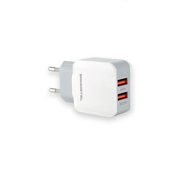 ŁADOWARKA SIECIOWA 2.1A BIAŁA SOMOSTEL 2100mA 2XUSB DUAL SMS-A13 SINGLE 6971469290087