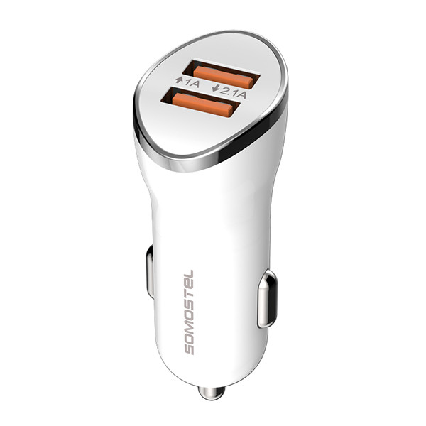 ŁADOWARKA SAMOCHODOWA 2A BIAŁA SOMOSTEL 2100mA 2XUSB DUAL FAST CHARGING SMS-A44 5902012967034