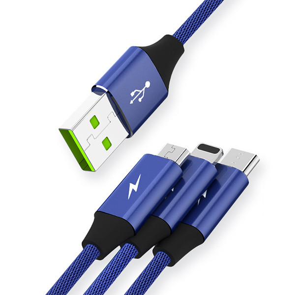 KABEL USB 3W1 3.4A SOMOSTEL NIEBIESKI 3400mAh QUICK CHARGER QC 3.0 1,2M POWERLINE SMS-BW03 5902012966907