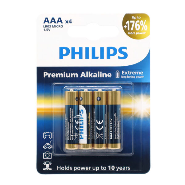 BATERIA PHILIPS AAA LR03 BLISTER 4SZT BATERIE PREMIUM ALKALINE Phil-LR03M4B/10 6959033840821