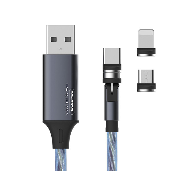 KABEL USB 3W1 3.1A SOMOSTEL MAGNETIC LED BLUE QUICK CHARGER QC 1.2M POWERLINE SMS-BY04 TYP-C MICRO IPHONE 5904238704233