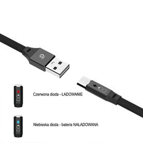 KABEL USB TYP-C 2.4A SOMOSTEL CZARNY 2400mAh QUICK CHARGER QC 3.0 1M USB-C PŁASKI SMS-BW04 5902012968390