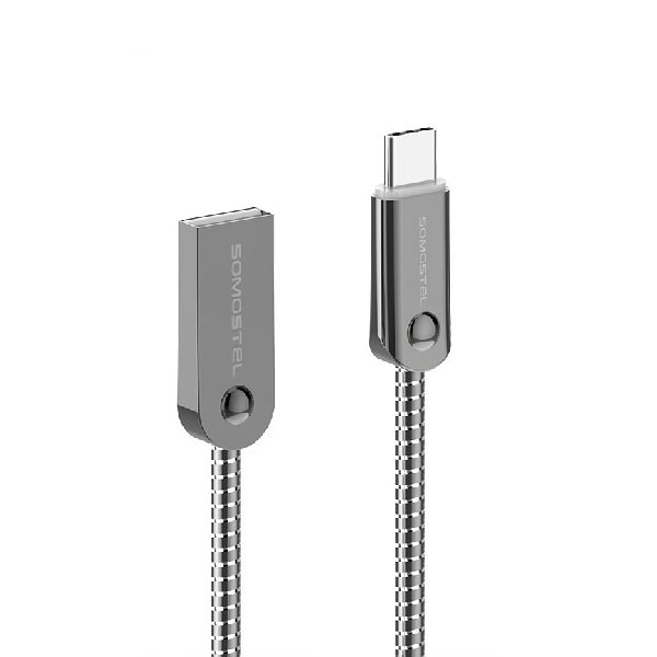 KABEL USB TYP-C 2.4A SOMOSTEL SREBRNY 2400mAh QUICK CHARGER QC 3.0 1M POWERLINE SMS-BJ01 USB-C METAL 5902012969304