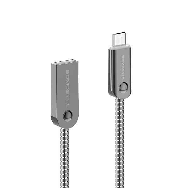 KABEL USB MICRO 2.4A SOMOSTEL SREBRNY 2400mAh QUICK CHARGER QC 3.0 1M POWERLINE SMS-BJ01 METAL 5902012969281