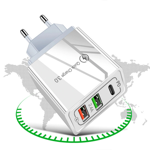 ECOBOX ŁADOWARKA SIECIOWA 2.4A  20W BIAŁA 3.0  2XUSB 1XPD SINGLE