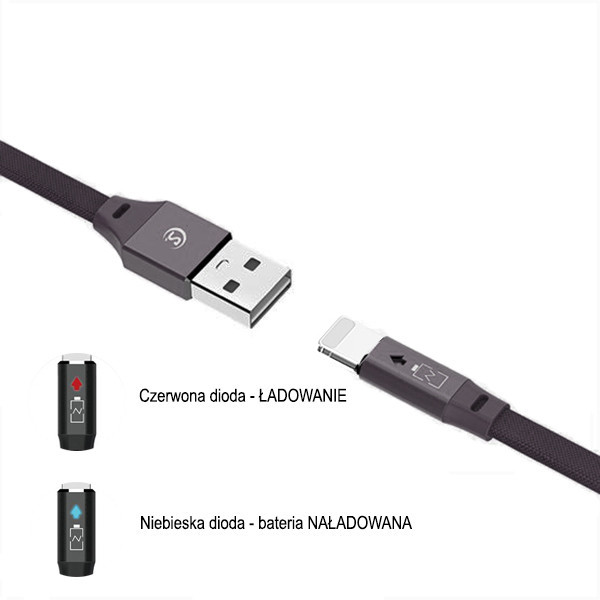 KABEL USB IPHONE 2.4A SOMOSTEL CZARNY 2400mAh wzmacniany 3.0 1M PŁASKI SMS-BW04 5902012969427
