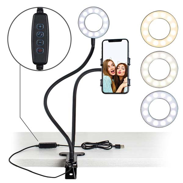 ECOBOX LAMPA LED + UCHWYT UNIWERSALNY RING SELFIE LAMPKA 12W