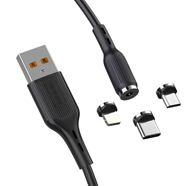 DENMEN KABEL USB 3W1 DENMEN CZARNY D18 MAGNETYCZNY MICRO TYP-C IPHONE 2,4A  1M 6973224871586