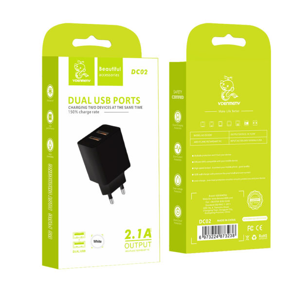 Denmen Ładowarka sieciowa DC02 2XUSB  2.1A 10W Biały  DC02W 6973224870275