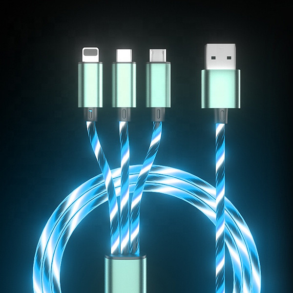 KABEL USB 3W1 3.1A SOMOSTEL LED BLUE NIEBIESKI QUICK CHARGER QC 1.2M POWERLINE SMS-BY03 5904238704202