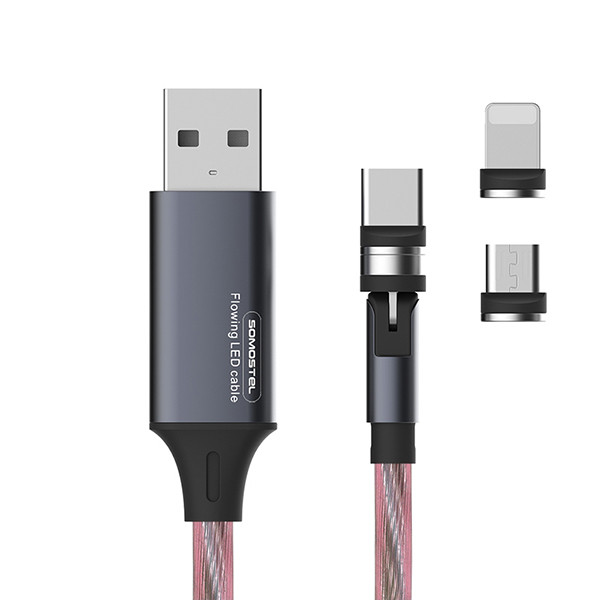 SOMOSTEL KABEL USB 3W1 3.1A MAGNETIC LED RED QUICK CHARGER QC 1.2M POWERLINE SMS-BY04 TYP-C MICRO IPHONE 5904238704226