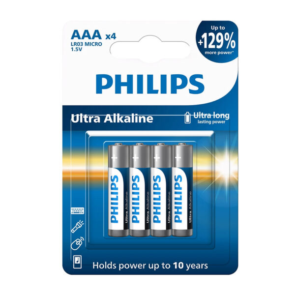 BATERIA PHILIPS AAA LR03 BLISTER 4SZT BATERIE ULTRA ALKALINE Phil-LR03E4B/10 8712581550363