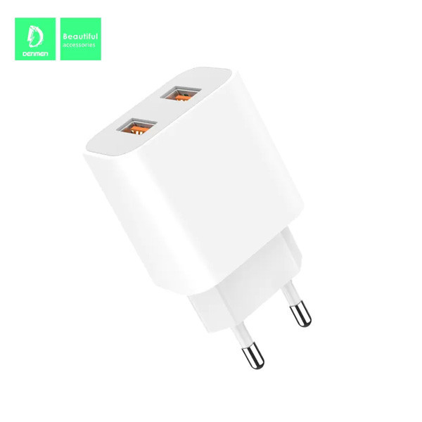 ŁADOWARKA SIECIOWA 2.4A + KABEL USB IPHONE  BIAŁA DENMEN 2XUSB 2400mA DC05 12W 6973224871630