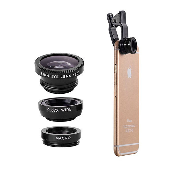 ZESTAW 3W1 OBIEKTYW RYBIE OKO FISH EYE SZEROKI KĄT WIDE ANGLE MAKRO MACRO DO TELEFONU VIS