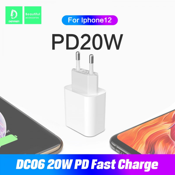 Denmen Ładowarka sieciowa DC06 TYP-C  + kabel Typ-C - Typ-C 3.6A 20W 1m Power Delivery PD Biały 6973224872194