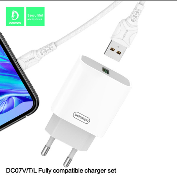 ŁADOWARKA SIECIOWA 3,6A 18W BIAŁA DENMEN + KABEL TYP-C 3600mA FAST CHARGING DC07T 6973224872163