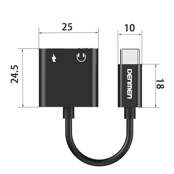 ADAPTER HF TYP-C DENMEN CZARNY AUDIO JACK + ZASILANIE DU07 5904238703403