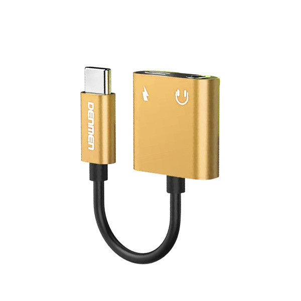 ADAPTER HF TYP-C DENMEN ZŁOTY AUDIO JACK 3.5 CALA + ZASILANIE DU07 6973224872729