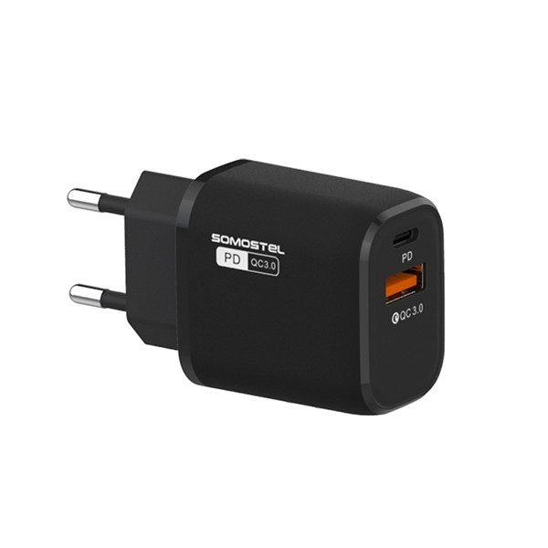 ŁADOWARKA SIECIOWA 3A 18W + KABEL TYP-C CZARNA SOMOSTEL POWER DELIVERY QC3.0 SMS-Q01 PD+USB