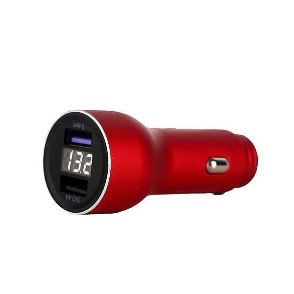 ŁADOWARKA SAMOCHODOWA 5A CZRWONY MIERNIK + KABEL MICRO SOMOSTEL 30W 2XUSB DUAL SMS-A89 QUICK CHARGE QC 3.0 ALUMINIUM