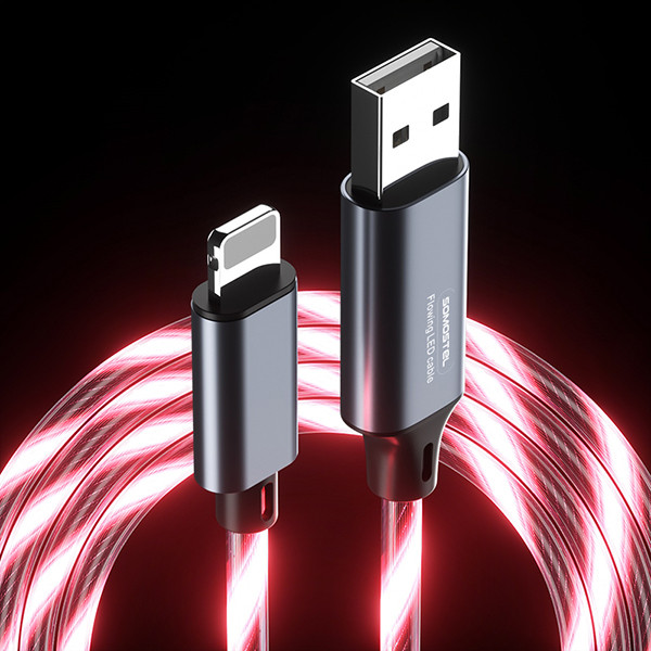 KABEL USB IPHONE 3.1A SOMOSTEL LED RED 3100mAh QUICK CHARGER QC 1.2M POWERLINE SMS-BY01 CZERWONY 5904238704141