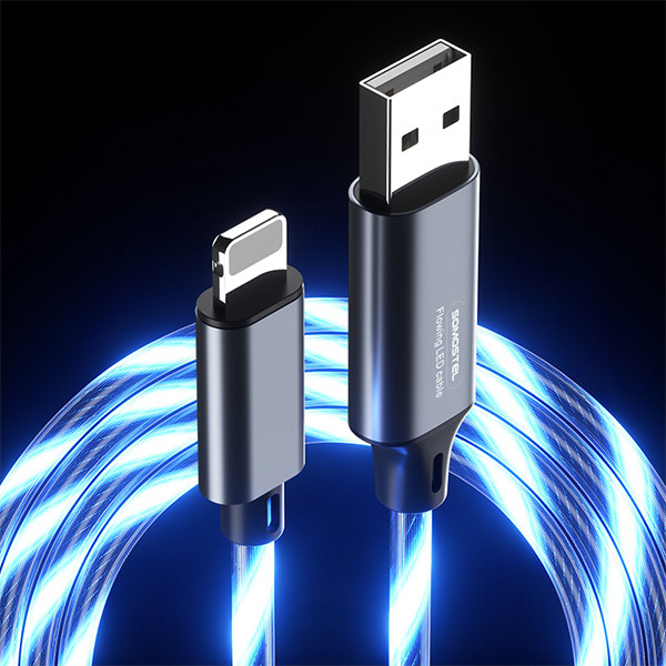 KABEL USB IPHONE 3.1A SOMOSTEL LED BLUE 3100mAh QUICK CHARGER QC 1.2M POWERLINE SMS-BY01 NIEBIESKI 5904238704158