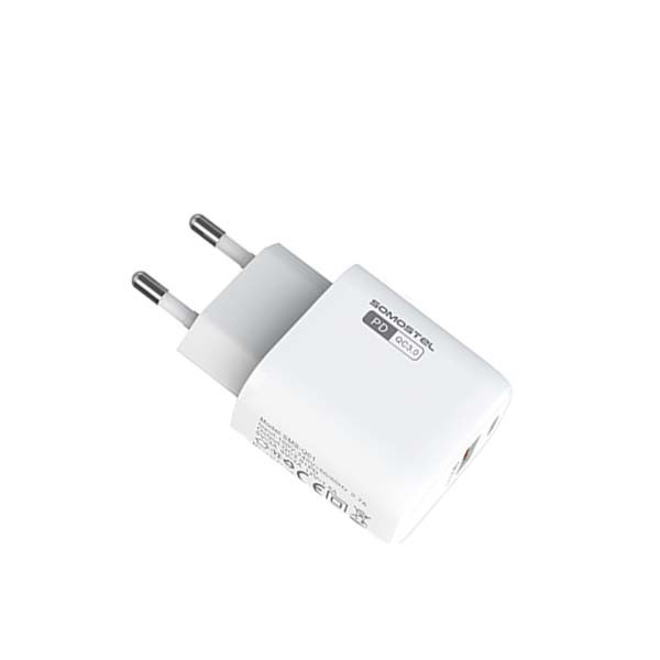ŁADOWARKA SIECIOWA 3A 18W + KABEL IPHONE BIAŁA SOMOSTEL POWER DELIVERY QC3.0 SMS-Q01 PD+USB