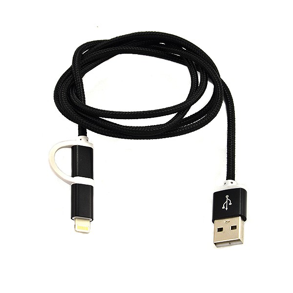 ECONOMY KABEL USB NYLON CZARNY LIGHTNING + MICRO USB 2w1 5904238704851