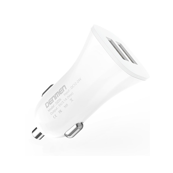 ŁADOWARKA SAMOCHODOWA 3A  + KABEL TYP-C BIAŁA DENMEN 3100mA DUAL FAST CHARGING 2XUSB DZ06T 15W 6973224872064