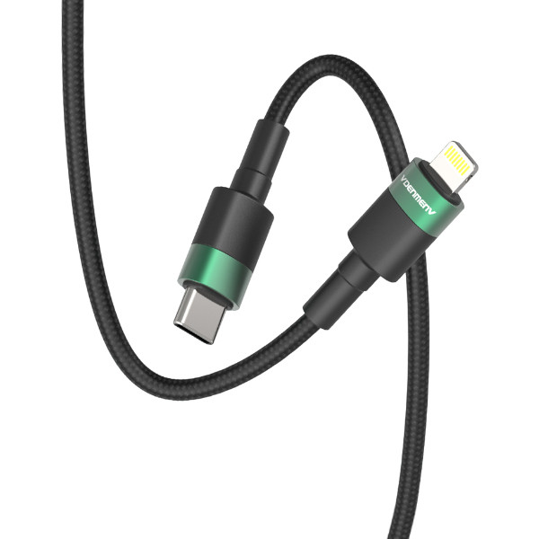 DENMEN KABEL USB TYP-C - LIGHTNING PD 3,6 CZARNY OPLOT 1M D62 20W 6973224877540