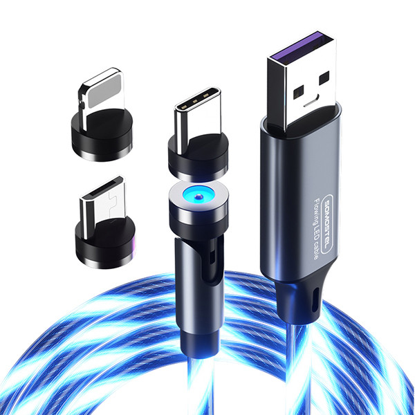KABEL USB 3W1 3.1A SOMOSTEL MAGNETIC LED BLUE QUICK CHARGER QC 1.2M POWERLINE SMS-BY04 TYP-C MICRO IPHONE 5904238704233