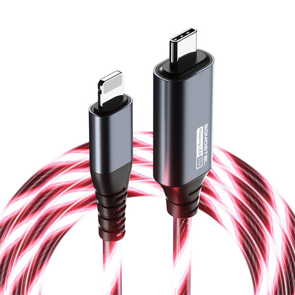 KABEL USB IPHONE DO TYP-C  3.1A SOMOSTEL LED CZERWONY 20W QUICK CHARGER QC 1.2M PD SMS-BY02 5904238704172