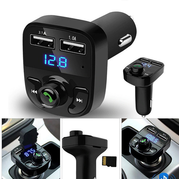 ECOBOX TRANSMITER FM BLUETOOTH UNIWERSALNY + ŁADOWARKA 3,1A ZESTAW GŁOŚNOMÓWIĄCY FM X8 CZARNY