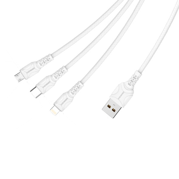 KABEL USB 3W1 DENMEN BIAŁY 1M D05E 2,4A 1M 6973224871012
