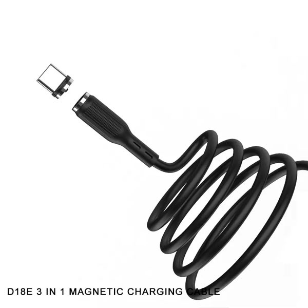 DENMEN KABEL USB 3W1 DENMEN CZARNY D18 MAGNETYCZNY MICRO TYP-C IPHONE 2,4A  1M 6973224871586