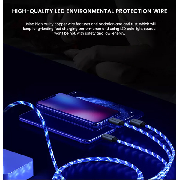 KABEL USB 3W1 3.1A SOMOSTEL LED BLUE NIEBIESKI QUICK CHARGER QC 1.2M POWERLINE SMS-BY03 5904238704202